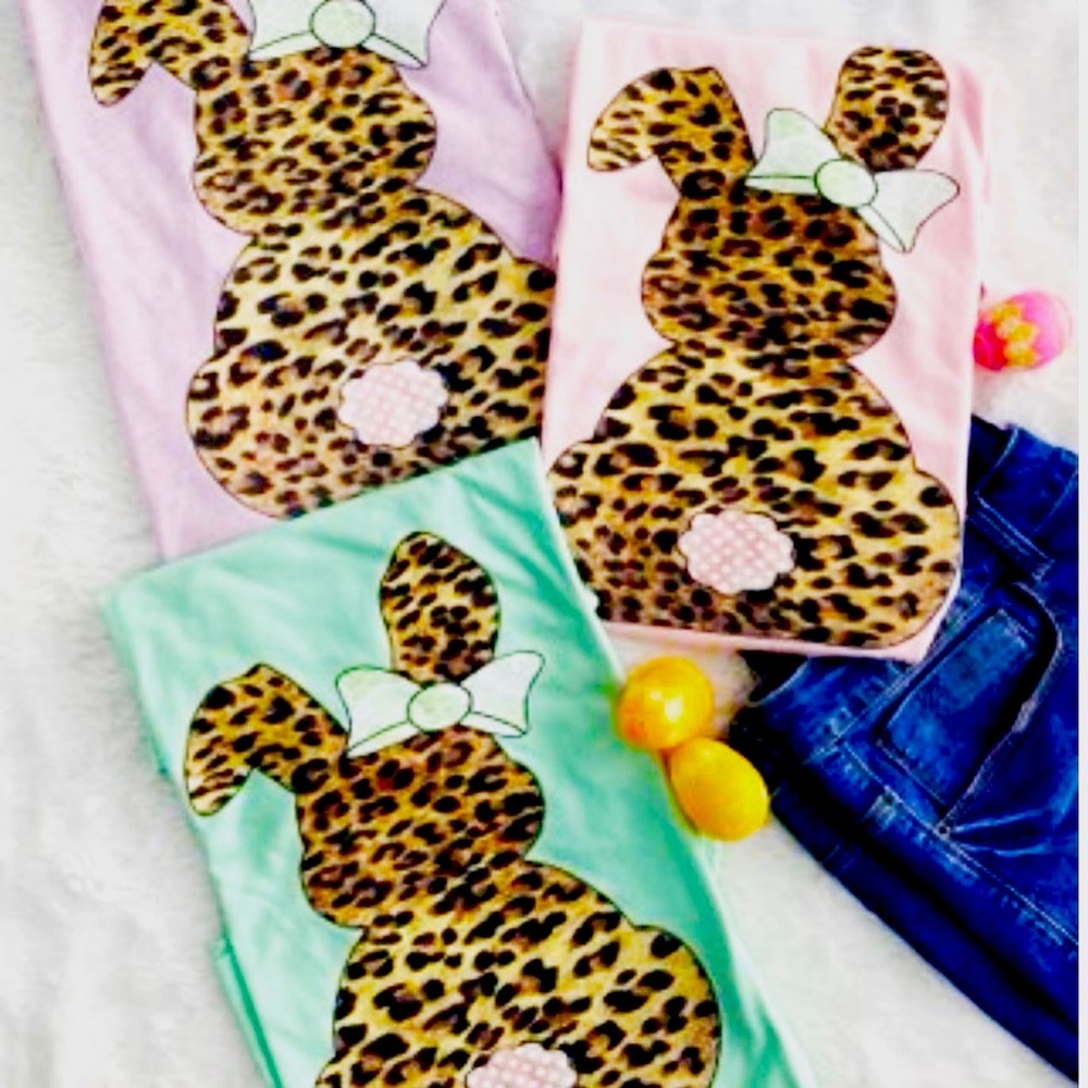 Leopard bunny tees in mint or pink